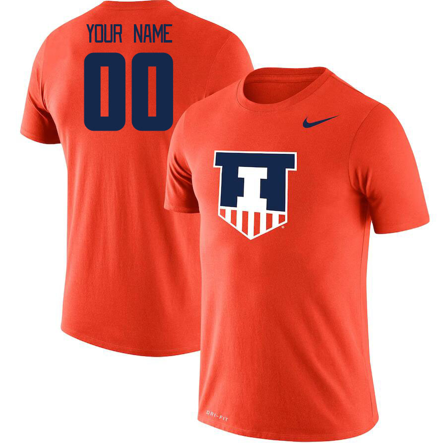 Custom Illinois Fighting Illini Name And Number College Tshirt-Orange - Click Image to Close